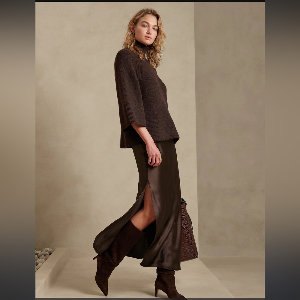 Banana Republic Dreamer Silk Maxi Skirt, brown, XL, NWT